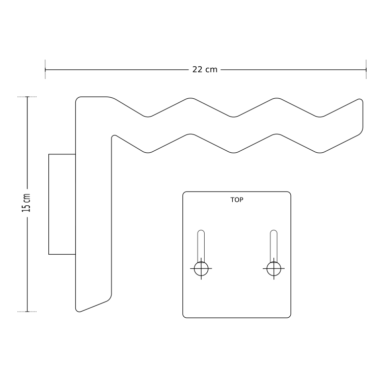 drawing showing the dimensions of the wall mounted light bracket