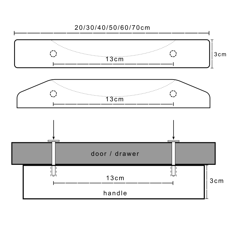 Installation guide for the kitchen drawer and cabinet pulls