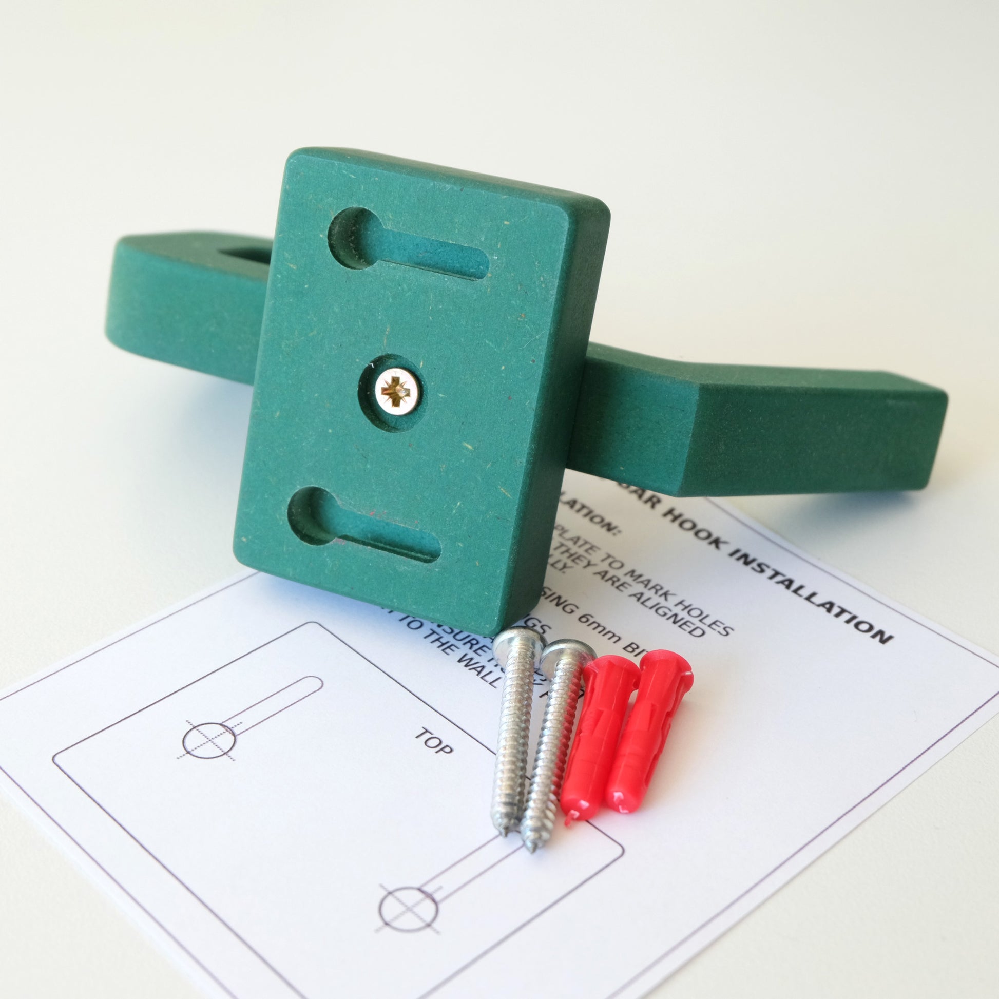 Robe hook with mounting instructions and screws and wall plugs for easy installation