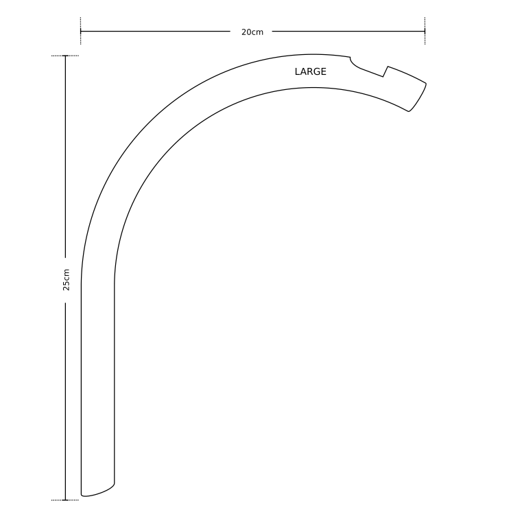 Dimensions of the curved plant hanger in size large included in the plant lover gift set