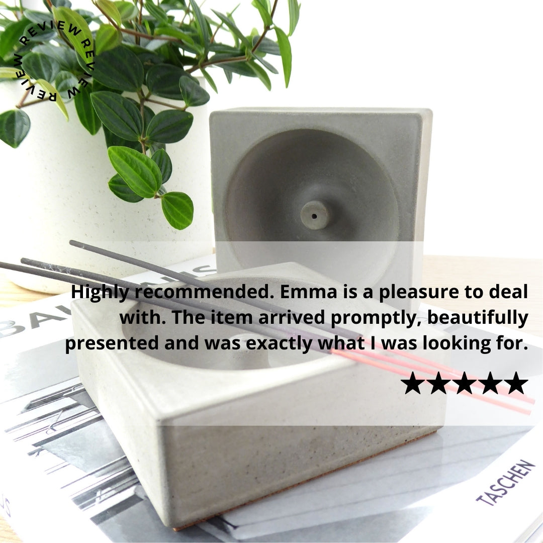 5 star review for the concrete incense holder