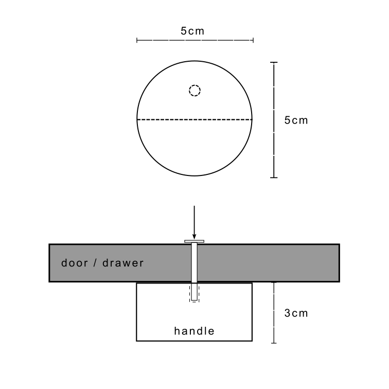 Installation guide for the round black wooden drawer pull in size small