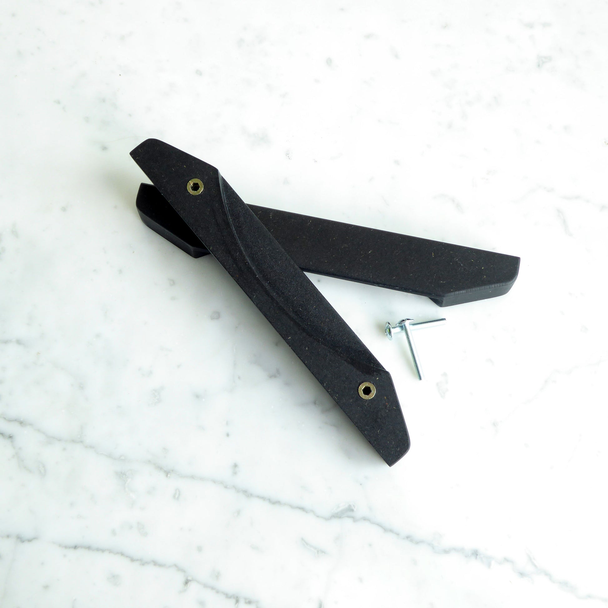 Pair of black wardrobe door handles with screws for easy installation
