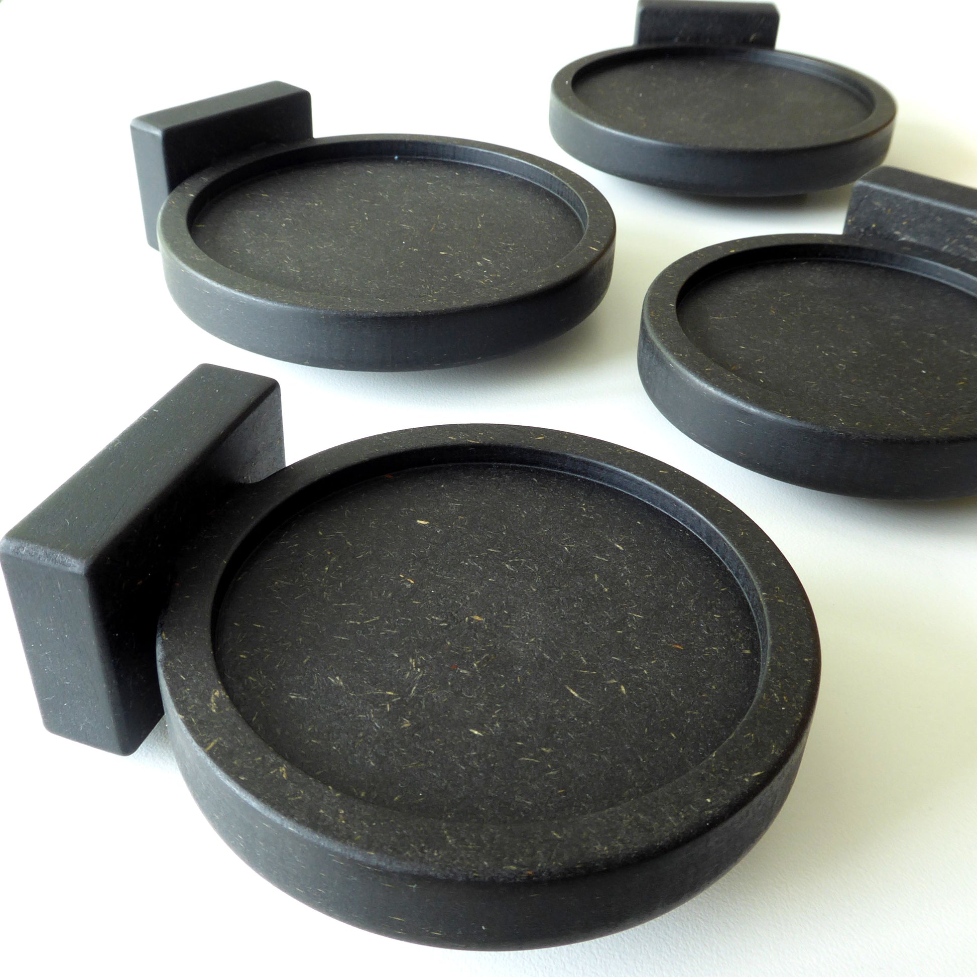 Group of black wood display shelves