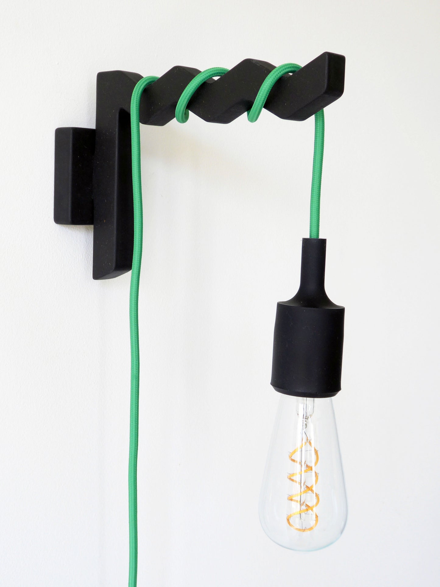 Wall lamp bracket, wooden wall hook for plug-in pendant light - black | sage | grey | blue