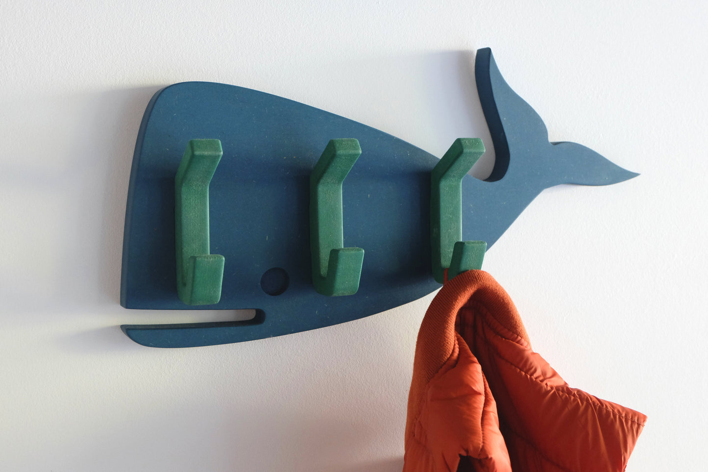 Ocean whale wall hook from SARUS ORIGINALS - contemporary and functional wall art made in England from eco friendlyValchromat. Fun colourful colorful kids bedroom decoration decor