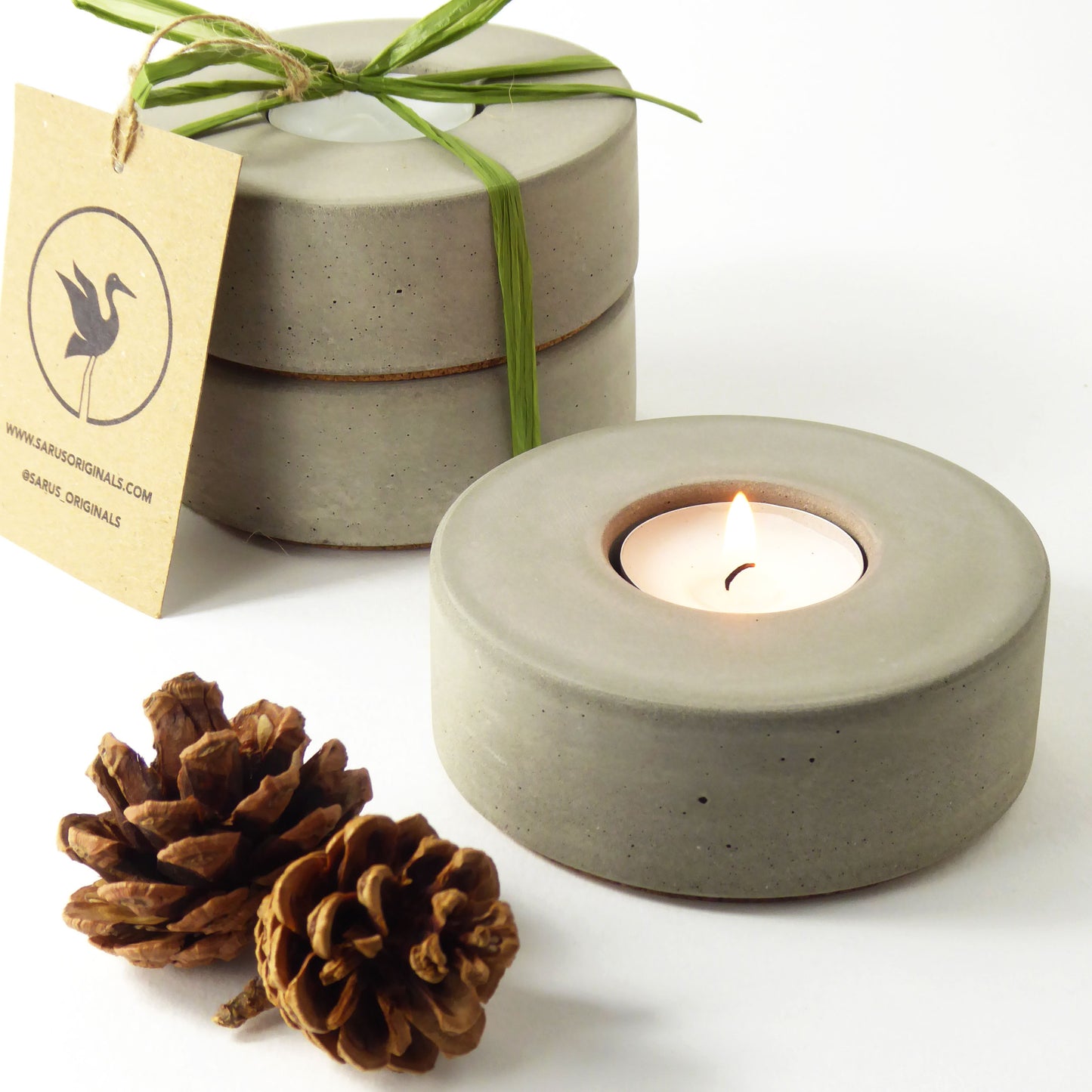 Concrete candle holder gift set - natural grey or white - set of 2