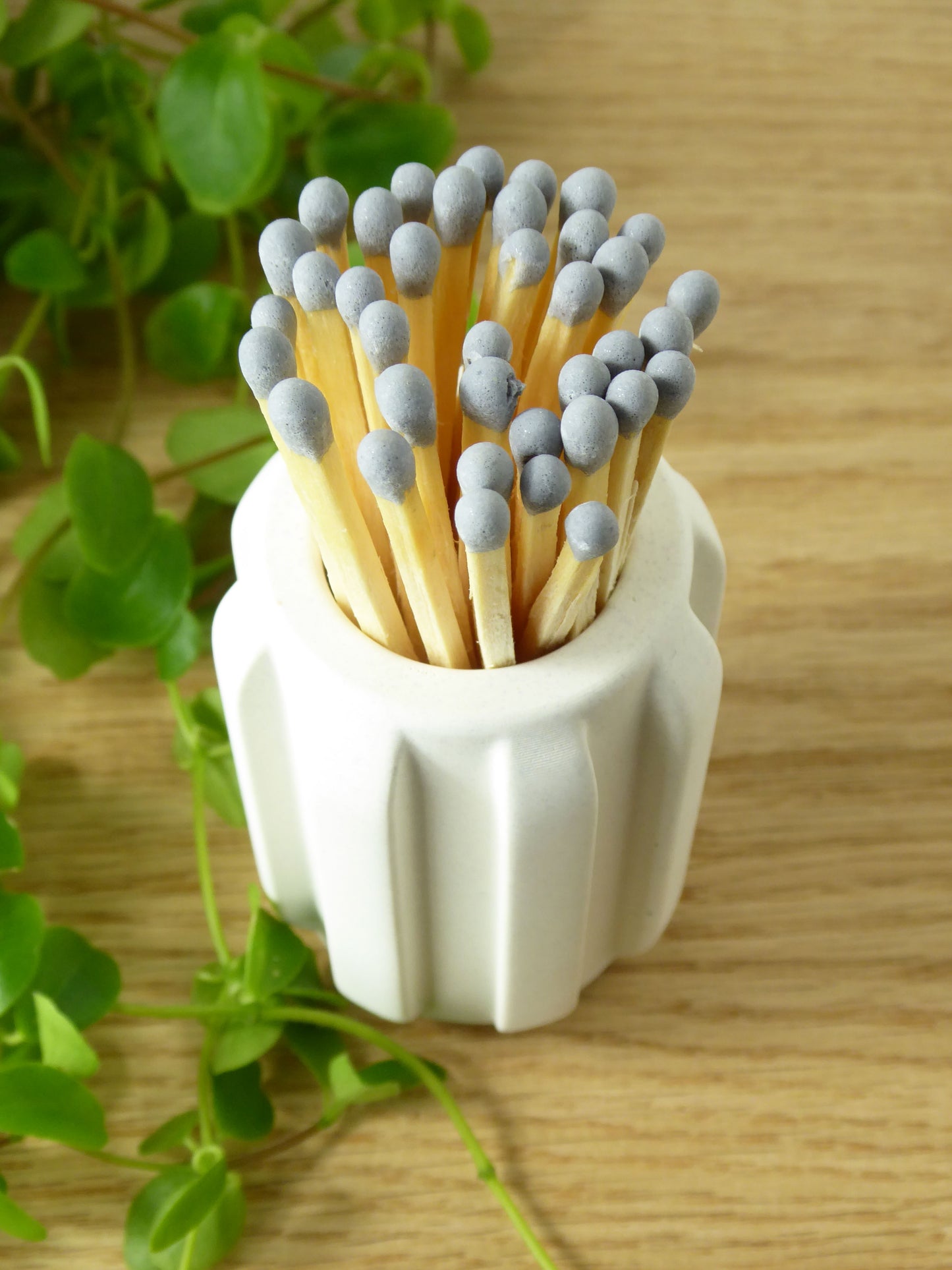 Concrete match pot with long matches & striker pad - natural grey or white