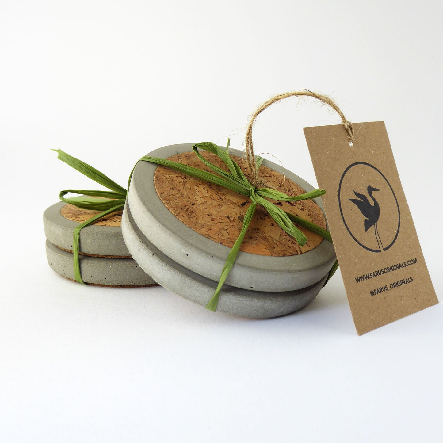 Concrete and cork coaster set - natural grey - set of 2 or 4