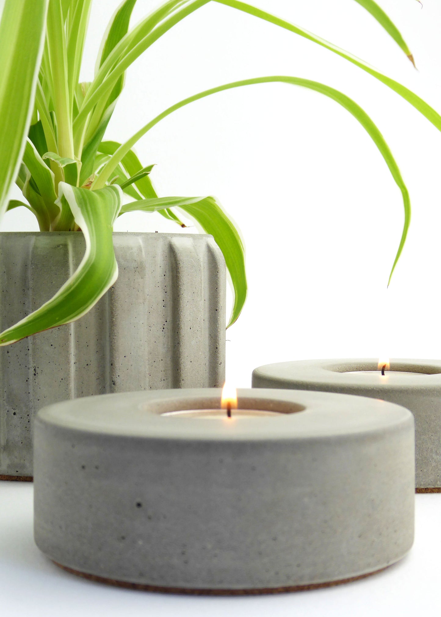 Concrete candle holder gift set - natural grey or white - set of 2