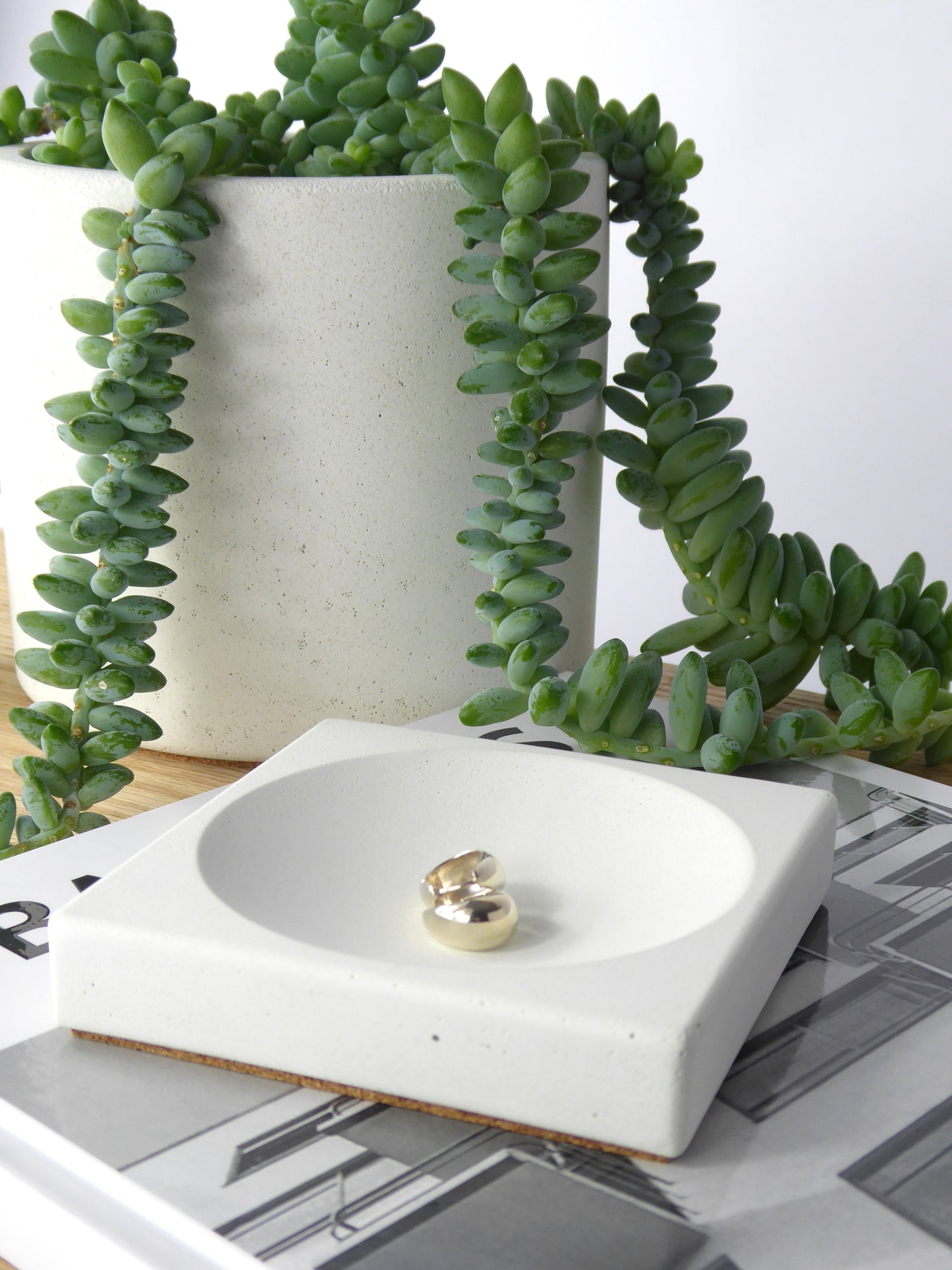 Concrete square trinket tray - natural grey or white