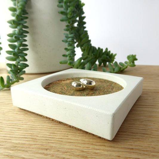 Cork & concrete jewellery tray - natural grey or white