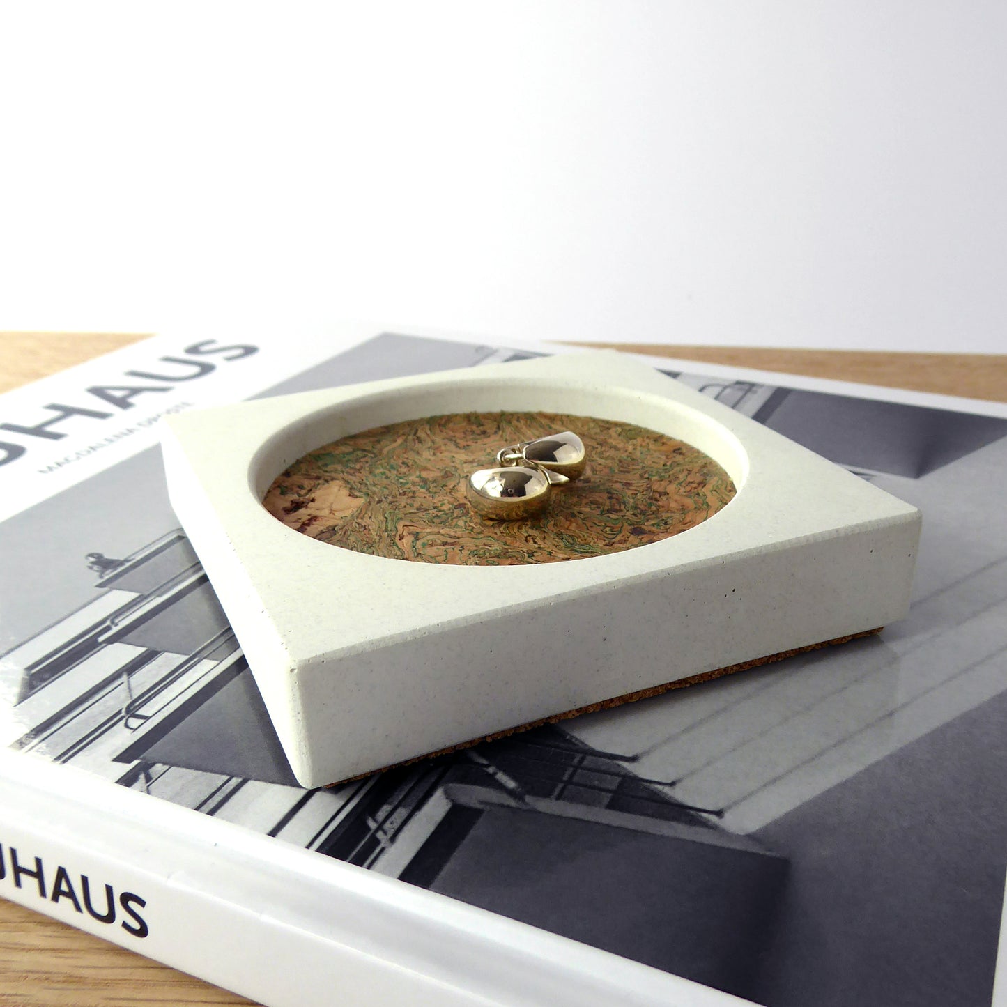 Cork & concrete jewellery tray - natural grey or white